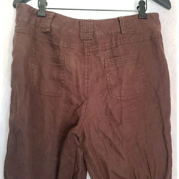 Madison Women's Size 12 Pants Brown 100% Linen Wide Leg Flat Front Dress Pants - Picture 6 of 10